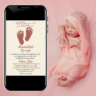 Invitation Empreinte Pink Baby Girl Muslim Aqiqah Aqeeqa