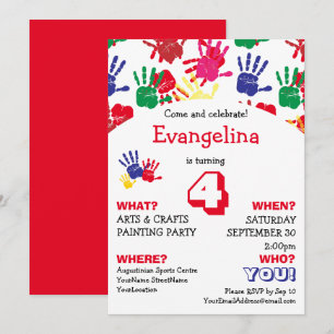 Invitation Empreintes à main colorées pour enfants Fête d'ann