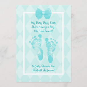 Invitation Empreintes Baby shower Bébé Bébé Bleu Ruban