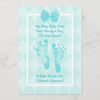 Invitation Empreintes Baby shower Bébé Bébé Bleu Ruban