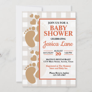 Invitation Empreintes bébé mignonnes avec Coeur Douche Invita
