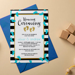 Invitation Empreintes bleues Black & Gold Twins Cérémonie de 