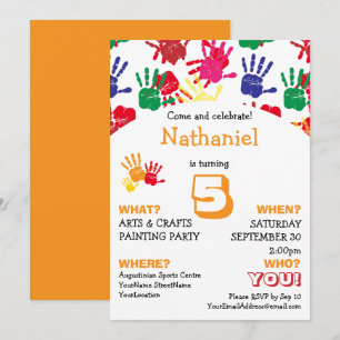 Invitation Empreintes de mains colorées Fête d'anniversaire d