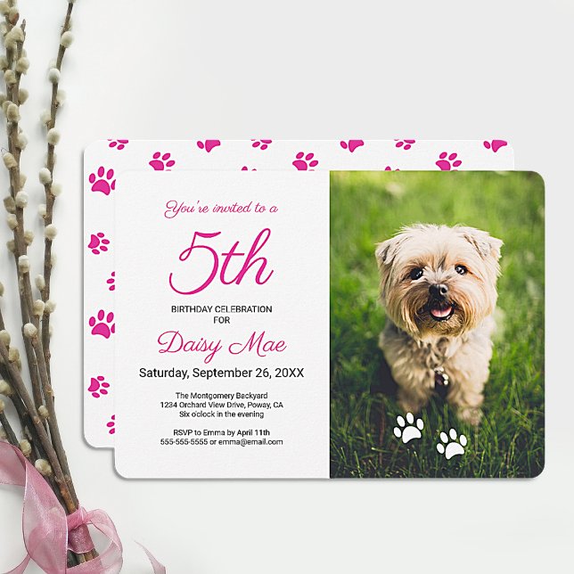 Invitation Empreintes de patte roses pour l'anniversaire de v (Créateur téléchargé)