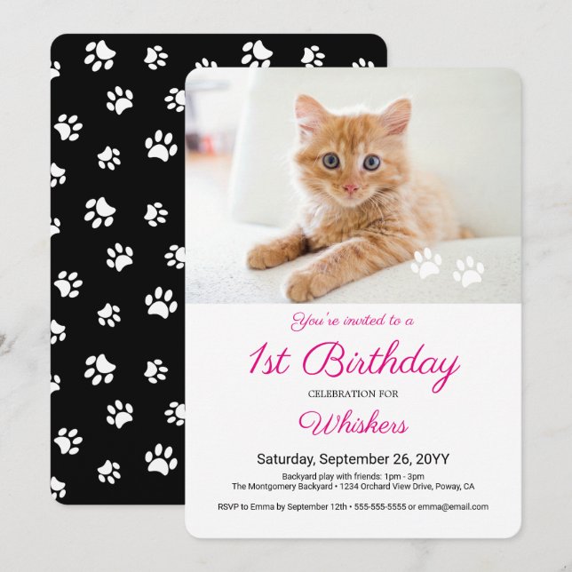 Invitation Empreintes de pattes mignons Personnalisé Animaux  (Devant / Derrière)