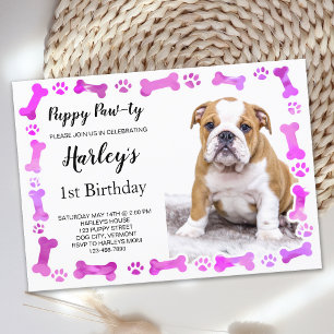 Invitation Empreintes de pattes roses os Chien chiot Annivers