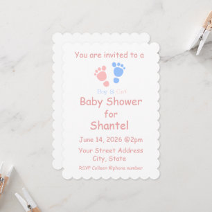 Invitation Empreintes de pied de bébé garçon et fille Jumeaux