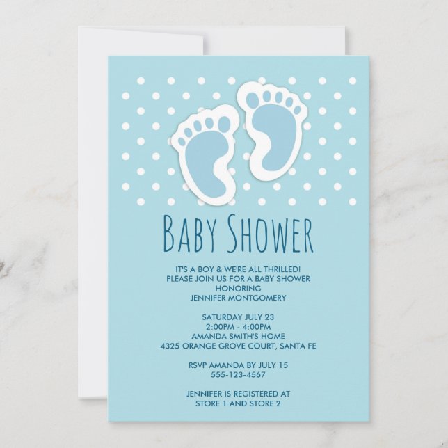 Invitation Empreintes de pieds de bébé garçon bleu mignon Bab (Devant)