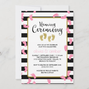 Invitation Empreintes roses Black & Gold Twins Cérémonie de d