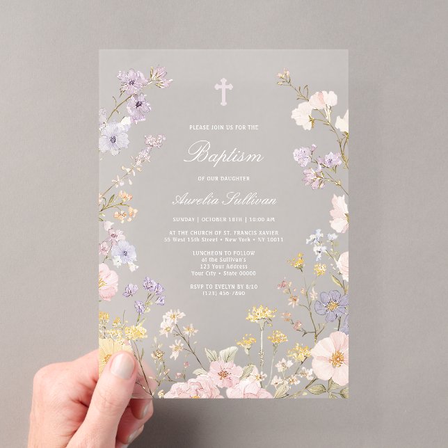 Invitation en acrylique baptême cadre floral paste (In situ (ordinateur de poche))