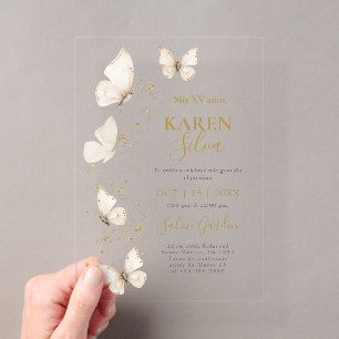 Invitation en acrylique Beige Papillon Quinceañera