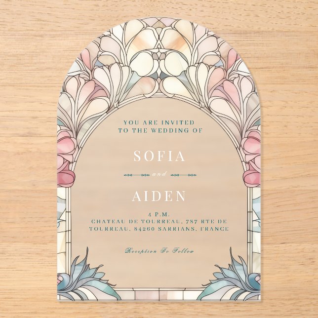 Invitation en acrylique florale rose pastel bleu (Recto)