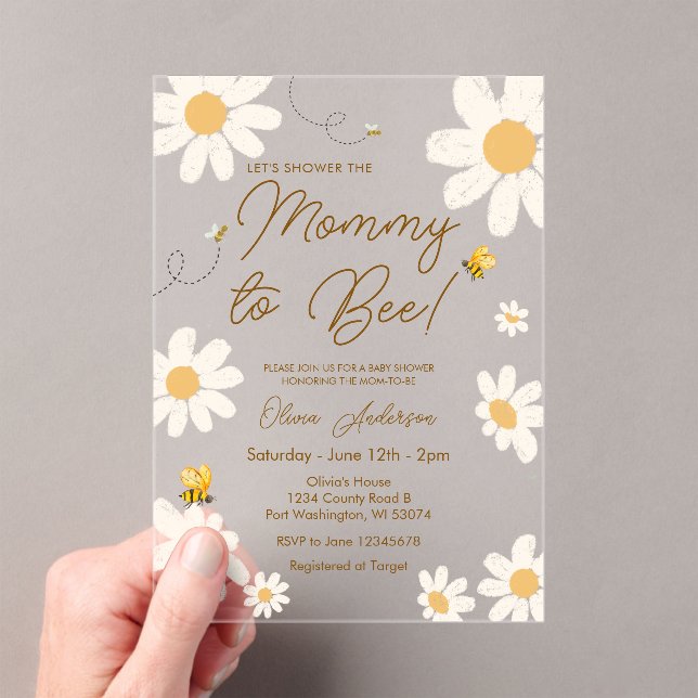 Invitation en acrylique Mommy To Bee Daisy (In situ (ordinateur de poche))
