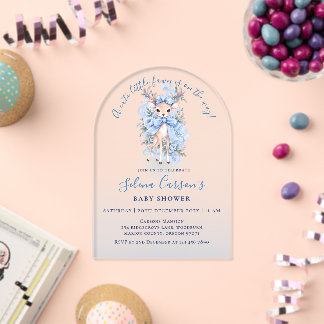 Invitation en acrylique pour Baby Shower Fawn Mign