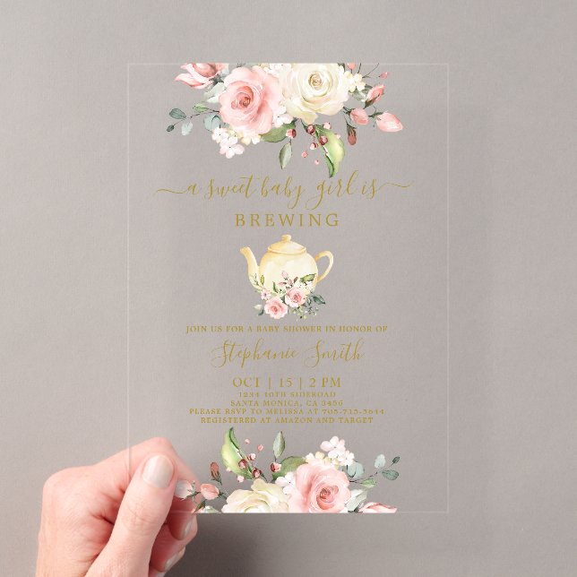 Invitation en acrylique pour Baby Shower Tea Party (In situ (ordinateur de poche))
