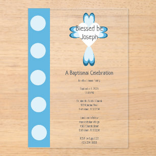 Invitation en acrylique pour baptême bleu pour gar
