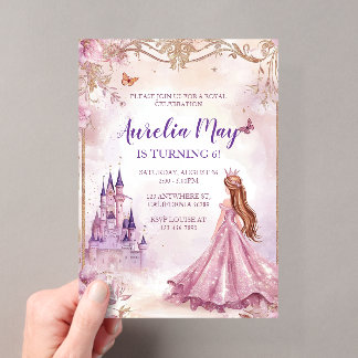 Invitation en acrylique rose et or pour filles pri