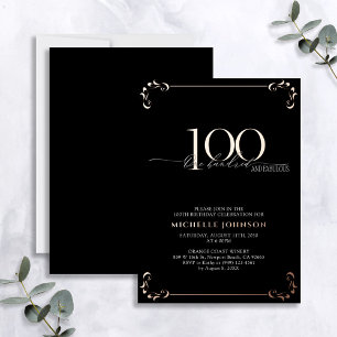 Invitation En Aluminium 100& Fabuleux Black Rose Gold Calligraphie Anniver