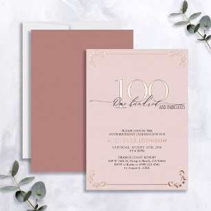 Invitation En Aluminium 100 & Fabuleux Rose Gold Calligraphie Anniversaire