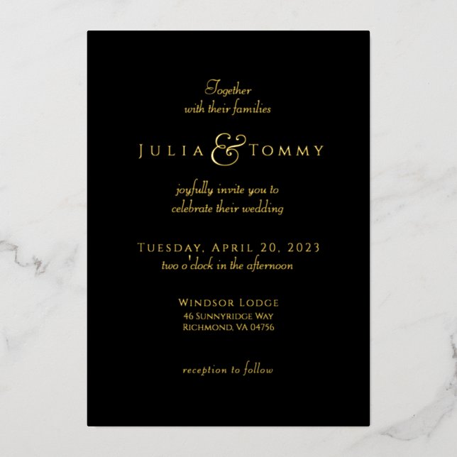 Invitation En Aluminium (100 % huile) Noir & Or Élégant (Recto)