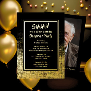 Invitation En Aluminium 100e anniversaire surprise photo sur le dos Black 