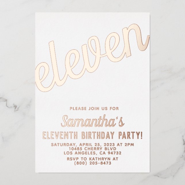 Invitation En Aluminium 11e anniversaire de l'or Rose (Recto)