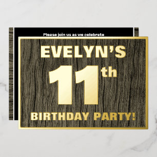 Invitation En Aluminium 11e Birthday Party: Bold, Faux Wood Grain Pattern