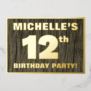 Invitation En Aluminium 12th Birthday Party: Bold, Faux Wood Grain Pattern