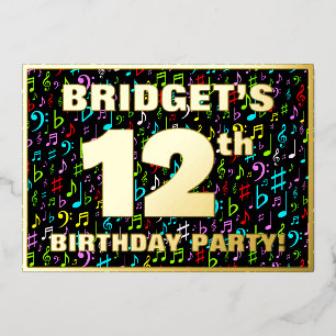 Invitation En Aluminium 12th Birthday Party — Fun, Colorful Music Symbols