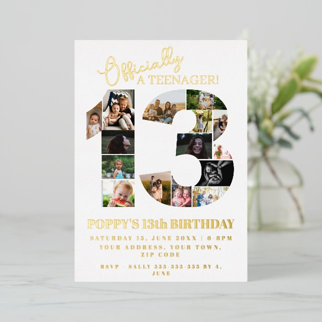 Invitation En Aluminium 13e anniversaire officiellement un collage photo a (Debout devant)