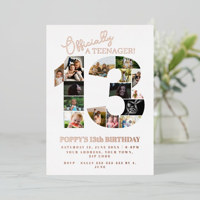 Invitation En Aluminium 13e anniversaire officiellement un collage photo a (Debout devant)