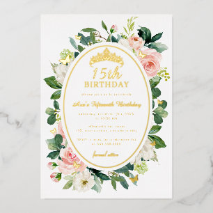 Invitation En Aluminium 15e anniversaire Gold Pink Butterfly Floral