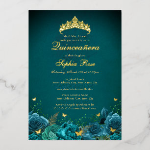 Invitation En Aluminium 15e anniversaire Turquoise papillon floral Quincea