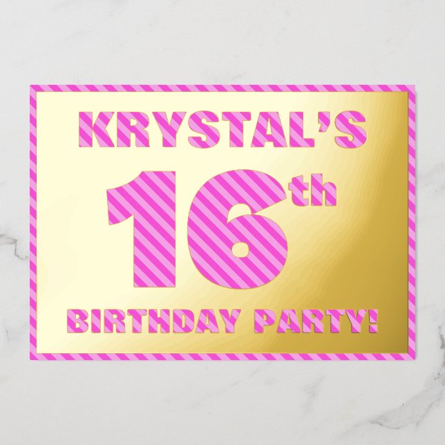 Invitation En Aluminium 16e fête d'anniversaire — Audacieux, amusant, rose (Recto)