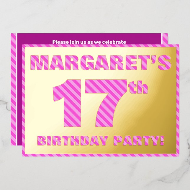Invitation En Aluminium 17e fête d'anniversaire — Audacieux, amusant, rose (Recto/Verso)