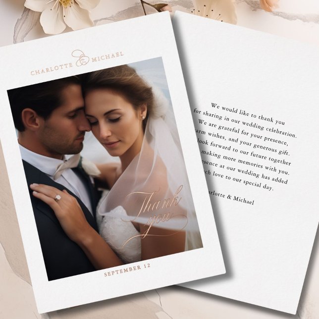 Invitation En Aluminium 1 Photo, Rose-Gold-Foil, MERCI ! (1 Photo, Rose-Gold-Foil, THANK YOU! Foil Invitation)