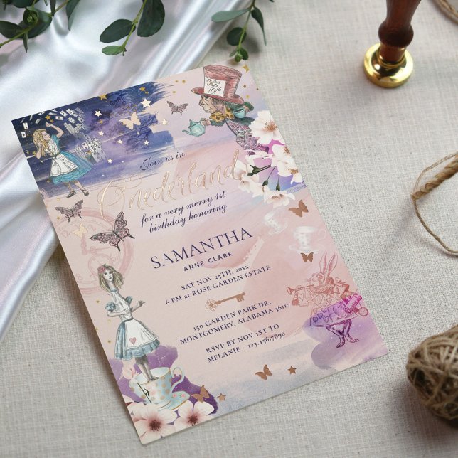 Invitation En Aluminium 1er anniversaire à Onederland Magique Wonderland (Créateur téléchargé)