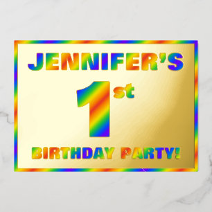 Invitation En Aluminium 1ère fête d'anniversaire — Amusant, Rainbow Spectr
