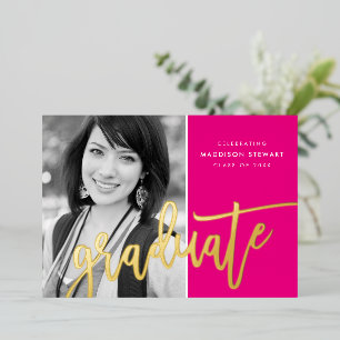 Invitation En Aluminium 2022 GRAD photo calligraphie moderne or rose chaud