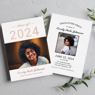 Invitation En Aluminium 2024 Moderne Elegant Rose Gold Photo Graduation