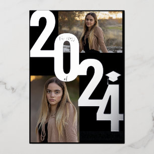 Invitation En Aluminium 2024 Real Foil Silver Metallic Graduation Photo