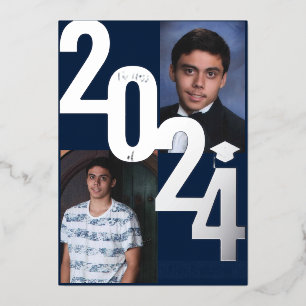 Invitation En Aluminium 2024 Real Foil Silver Metallic Graduation Photo