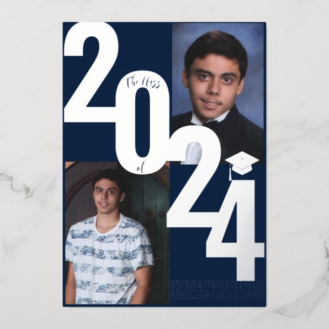 Invitation En Aluminium 2024 Real Foil Silver Metallic Graduation Photo (Recto)