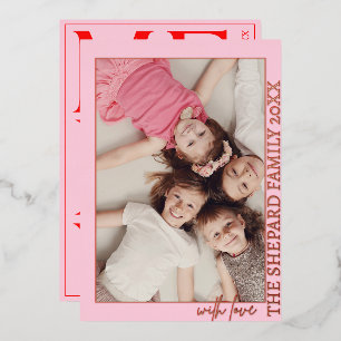 Invitation En Aluminium 2025 moderne Joyeux rouge rose vif photo de Noël