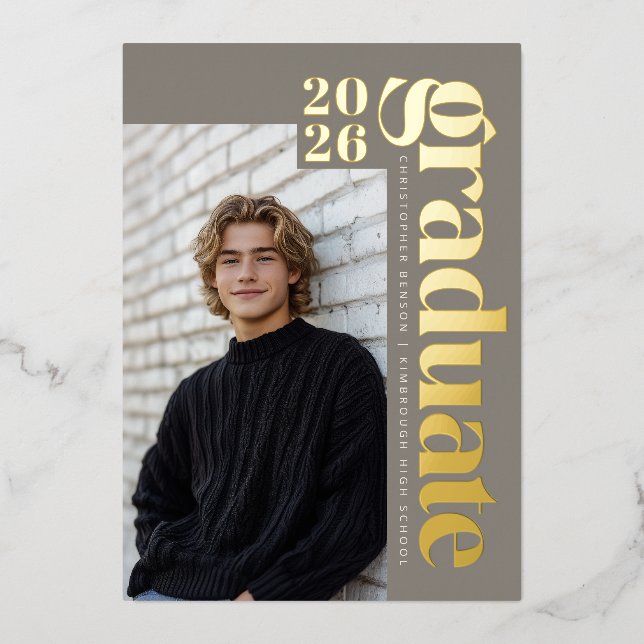 Invitation En Aluminium 2026 Modern Graduate 4 Photo Graduation Gold (Recto)