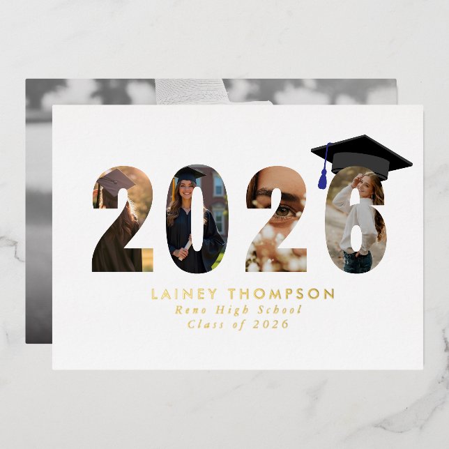 Invitation En Aluminium 2026 Typographie de graduation d'image quatre de f (Recto/Verso)