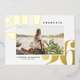 Invitation En Aluminium 2026 Typographie Gras Photo Diplôme Or