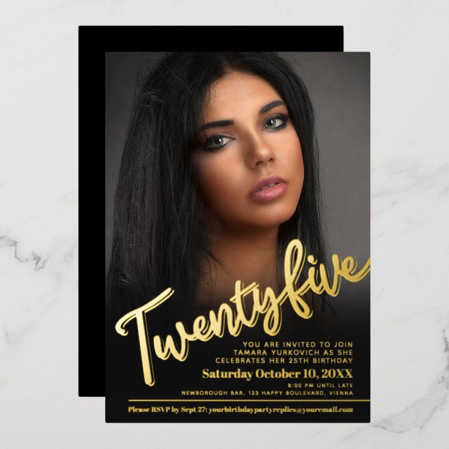 Invitation En Aluminium 25e anniversaire de l'écriture photo personnalisée (Recto/Verso)