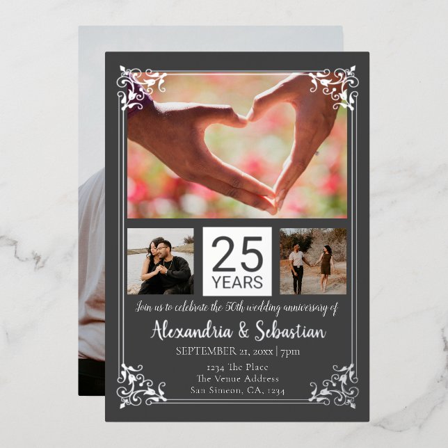 Invitation En Aluminium 25e anniversaire de mariage avec cadre (Recto/Verso)