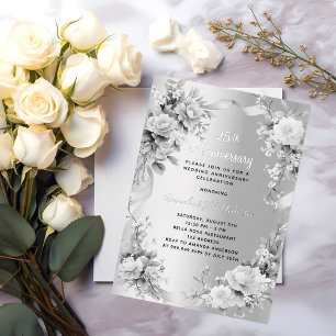 Invitation En Aluminium 25e anniversaire de mariage florales argentées